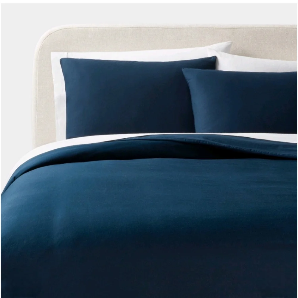 Threshold King Washed Cotton Sateen Duvet Cover and Sham Set Dark Navy